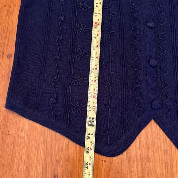 Vintage Koret Wool Blend Embroidered Navy Blue Sweater Vest - Picture 7 of 10